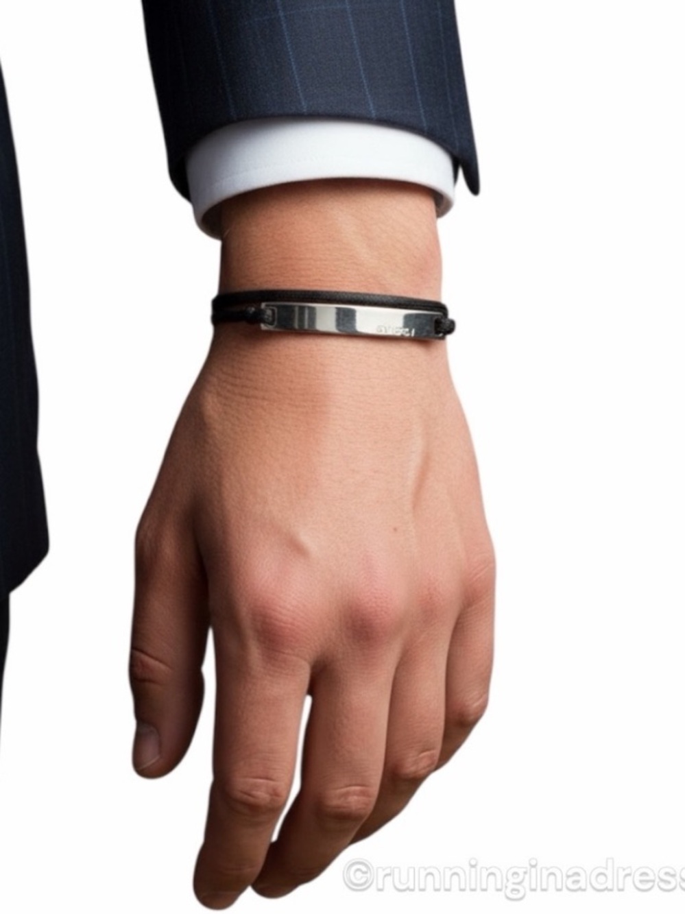 Authentic Y2K Gucci Sterling & Leather Silver Logo Bar Choker Wrap Bracelet - Picture 8 of 12